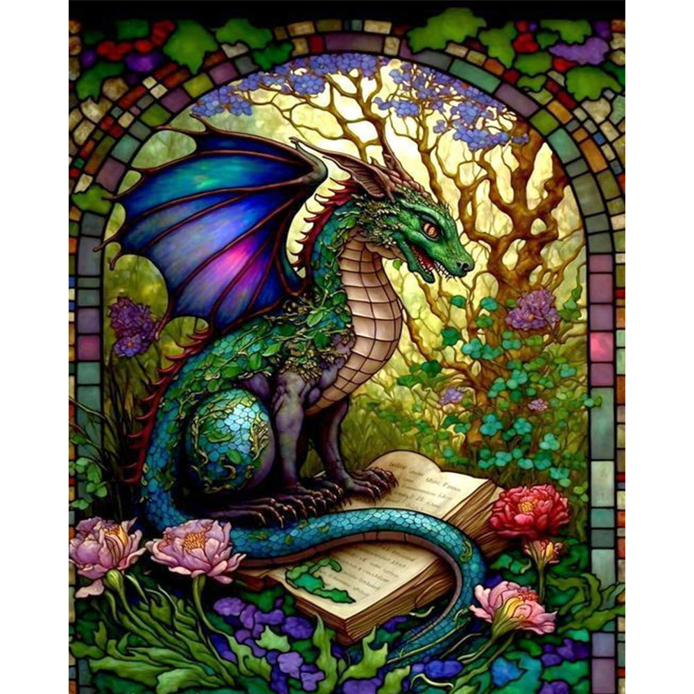 Glass Painting-Pterodactyl Reading A Book - 14CT Stamped Cross Stitch 45*55CM