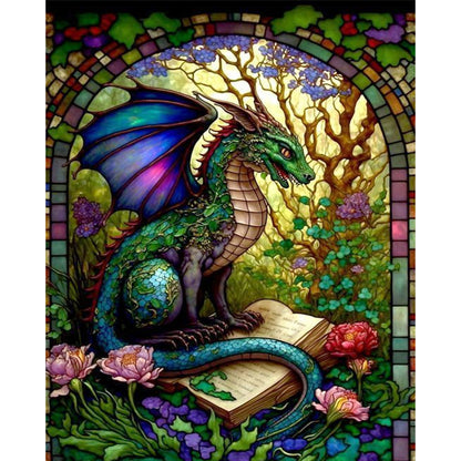 Glass Painting-Pterodactyl Reading A Book - 14CT Stamped Cross Stitch 45*55CM