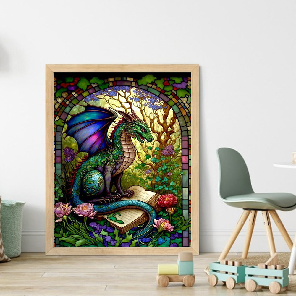 Glass Painting-Pterodactyl Reading A Book - 14CT Stamped Cross Stitch 45*55CM