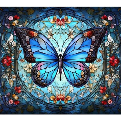 Blue Butterfly Glass Painting - AB Round Drill Diamond Painting 45*40CM