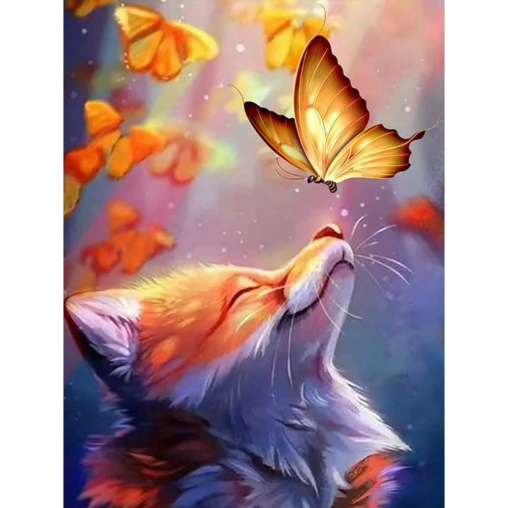 Fox And Butterfly - Full Round Drill Diamond Painting 30*40CM