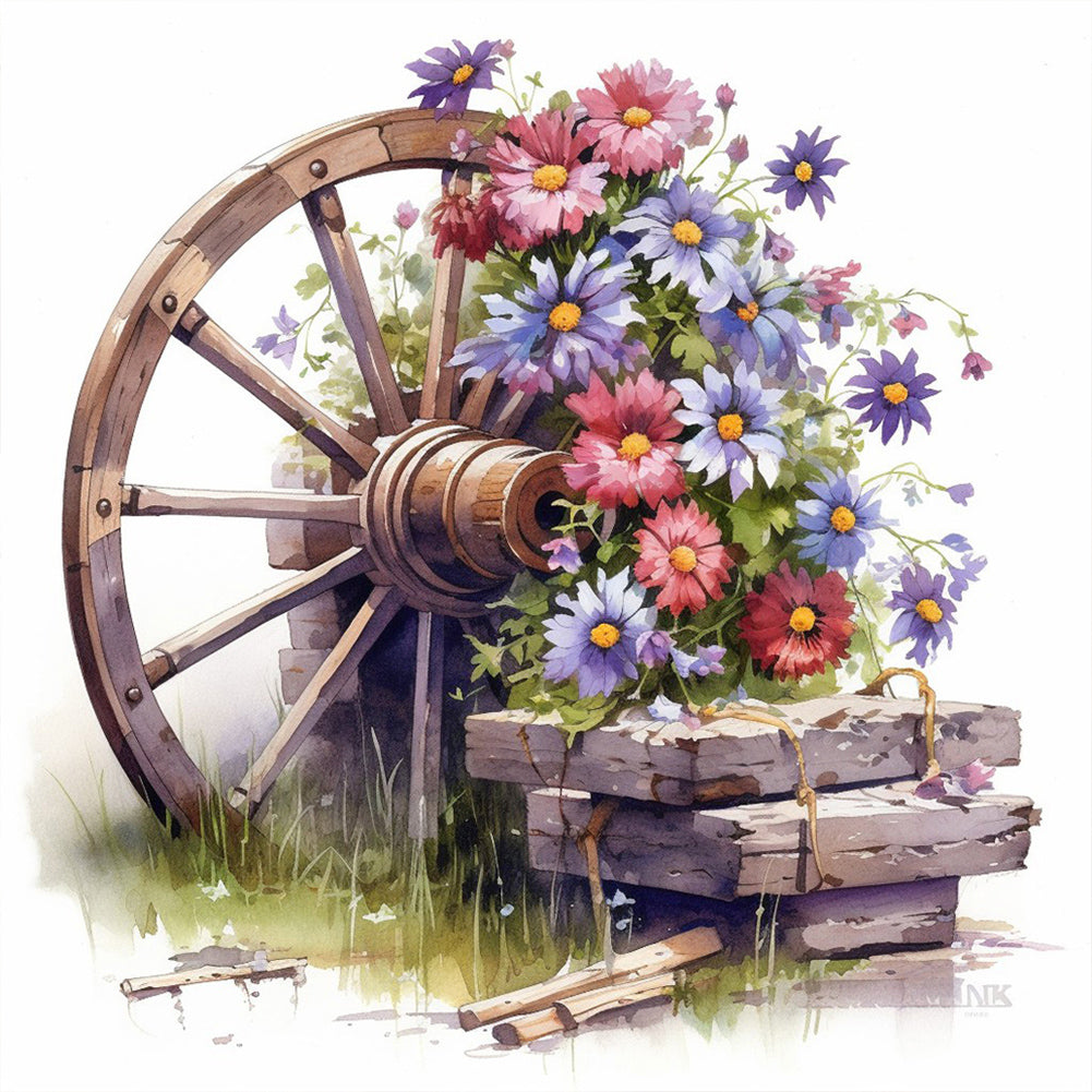 Flowers And Wheels - Full Round Drill Diamond Painting 30*30CM