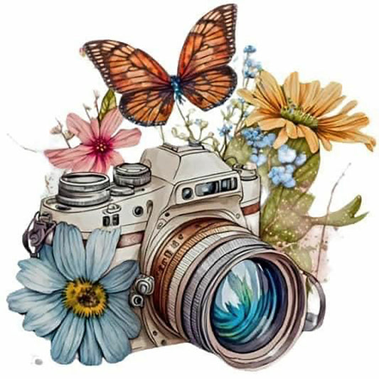 Flowers And Camera - Full Round Drill Diamond Painting 30*30CM