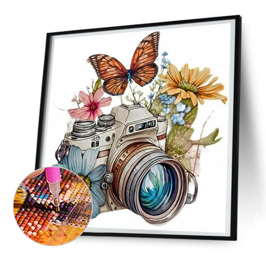 Flowers And Camera - Full Round Drill Diamond Painting 30*30CM