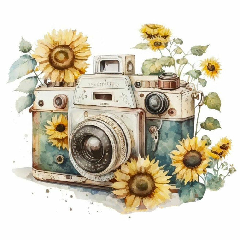 Flowers And Camera - Full Round Drill Diamond Painting 30*30CM