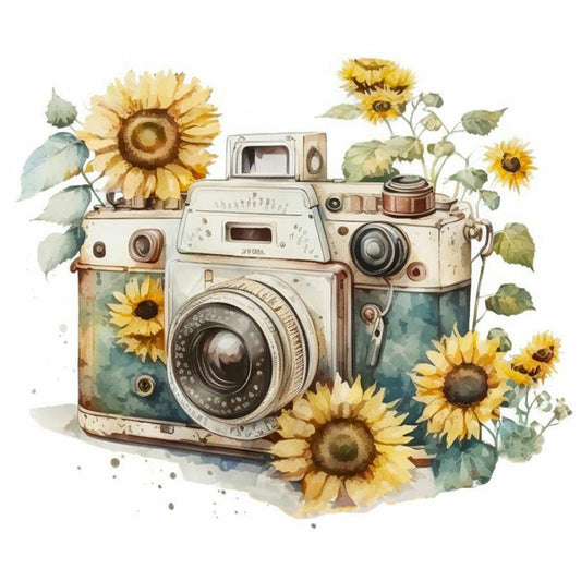 Flowers And Camera - Full Round Drill Diamond Painting 30*30CM