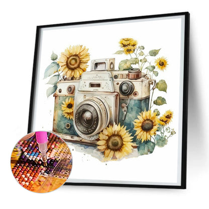 Flowers And Camera - Full Round Drill Diamond Painting 30*30CM
