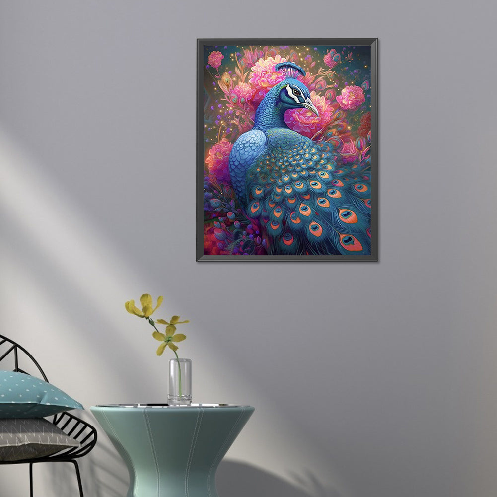 Blue Peacock - AB Round Drill Diamond Painting 40*50CM