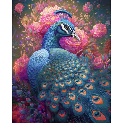 Blue Peacock - AB Round Drill Diamond Painting 40*50CM