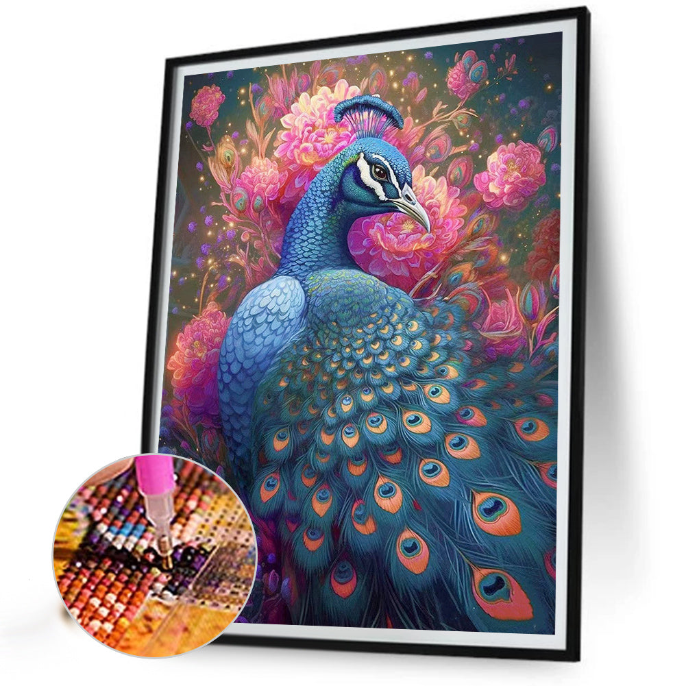 Blue Peacock - AB Round Drill Diamond Painting 40*50CM