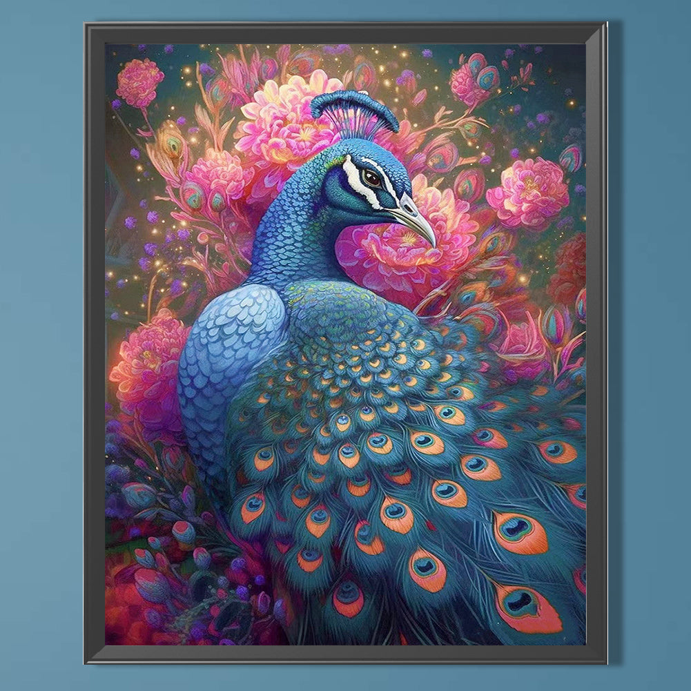 Blue Peacock - AB Round Drill Diamond Painting 40*50CM