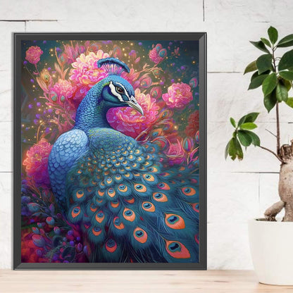 Blue Peacock - AB Round Drill Diamond Painting 40*50CM