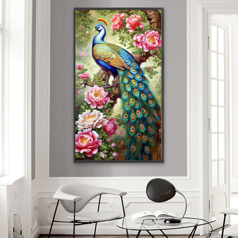 Garden Peacock - AB Round Drill Diamond Painting 40*70CM