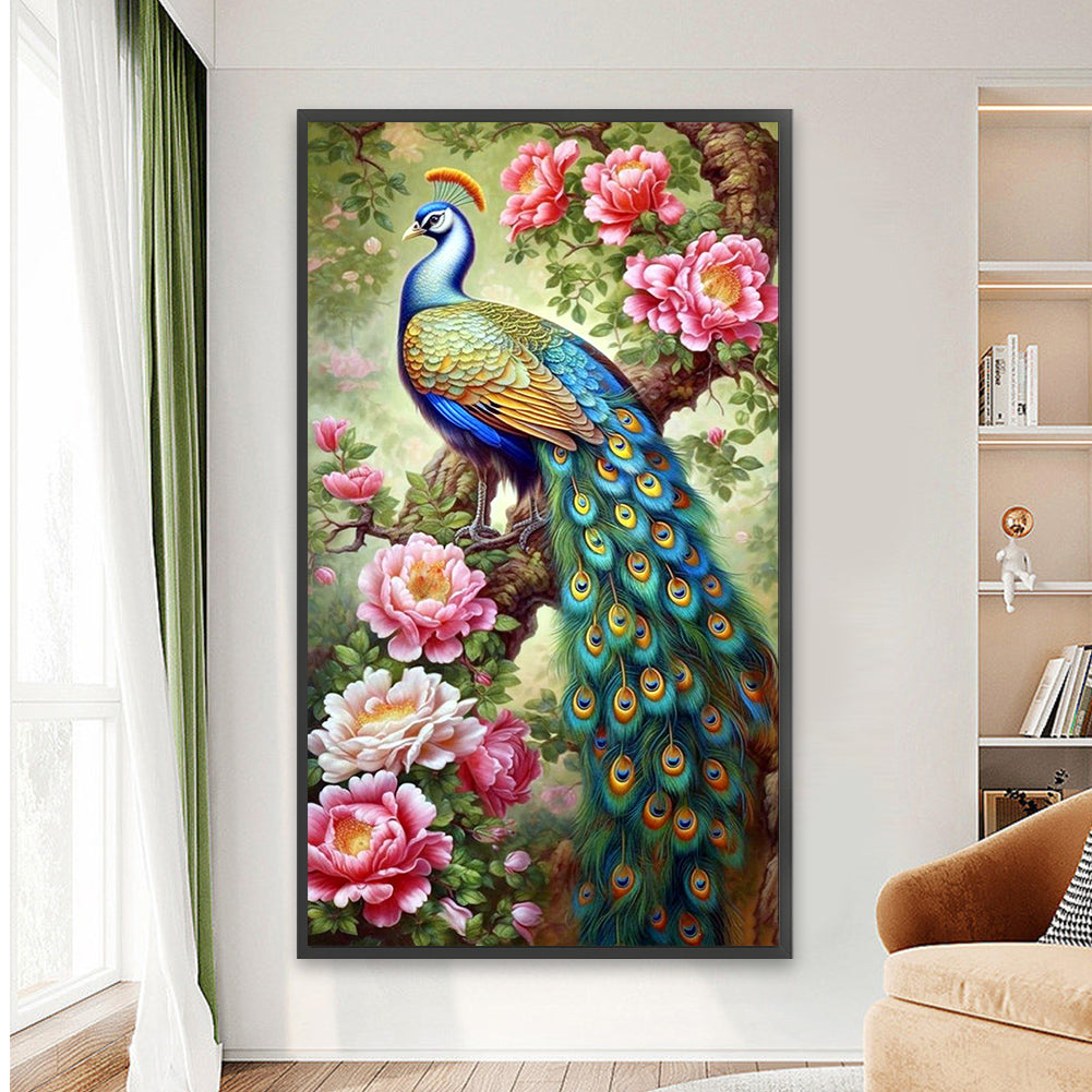 Garden Peacock - AB Round Drill Diamond Painting 40*70CM