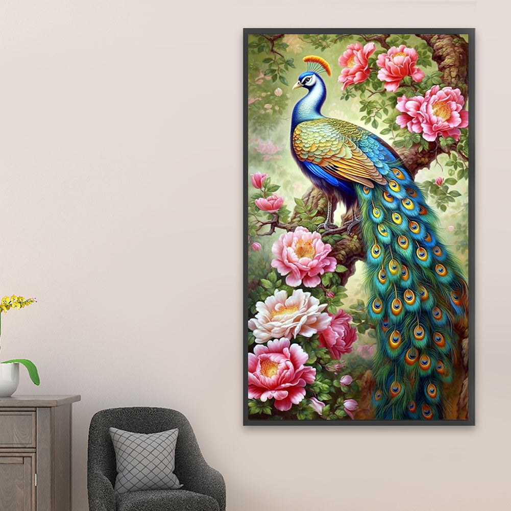 Garden Peacock - AB Round Drill Diamond Painting 40*70CM