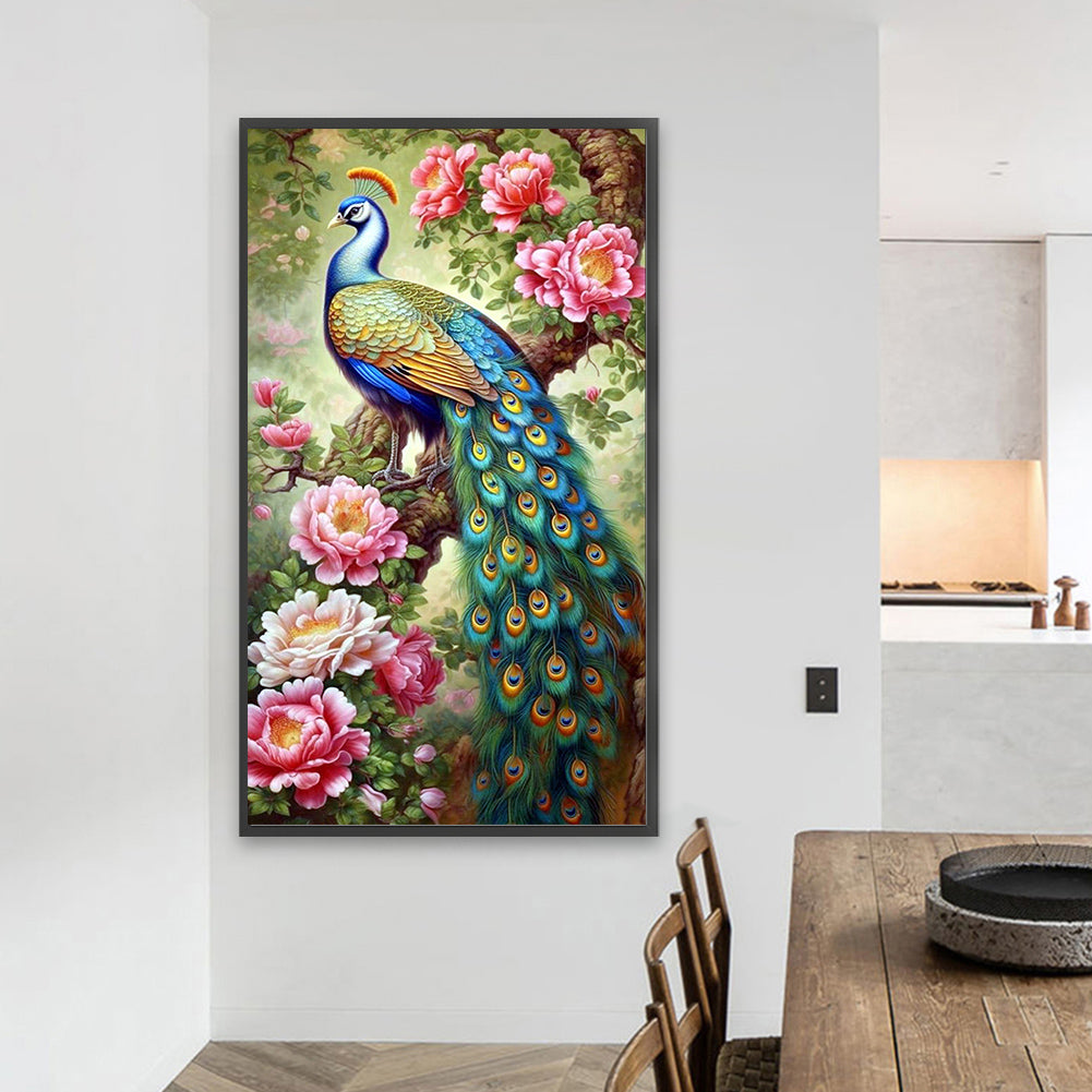 Garden Peacock - AB Round Drill Diamond Painting 40*70CM