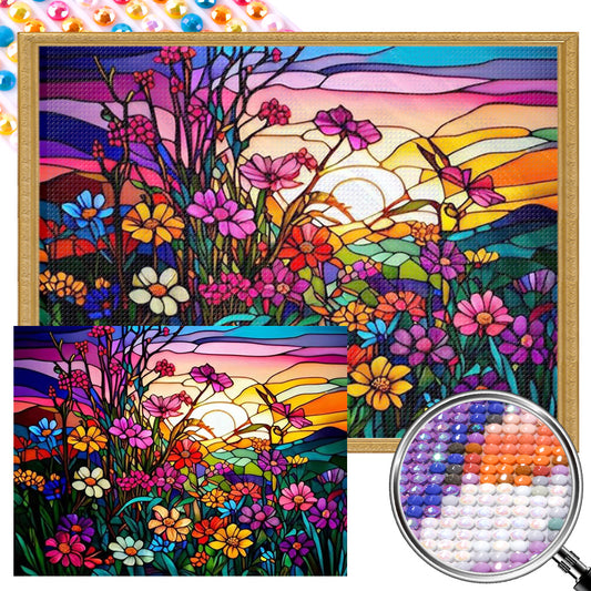 Sunset Flowers - AB Round Drill Diamond Painting 40*50CM