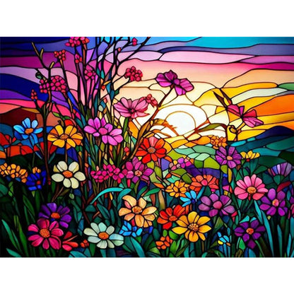 Sunset Flowers - AB Round Drill Diamond Painting 40*50CM