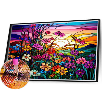 Sunset Flowers - AB Round Drill Diamond Painting 40*50CM