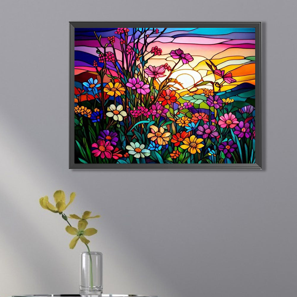 Sunset Flowers - AB Round Drill Diamond Painting 40*50CM