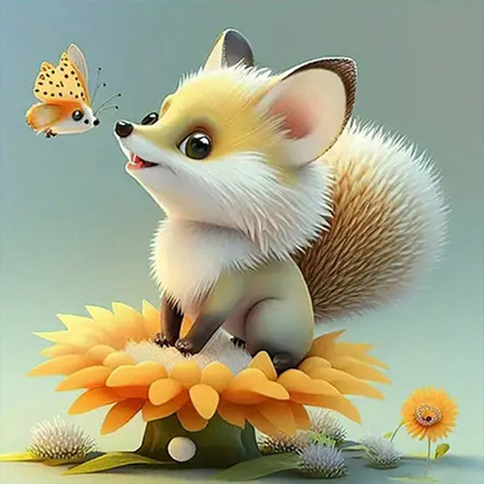 Little Fox And Little Butterfly - Full Round Drill Diamond Painting 30*30CM