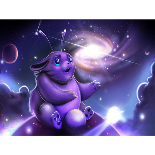 Purple Star Cloud Cat - Full Round Drill Diamond Painting 40*30CM