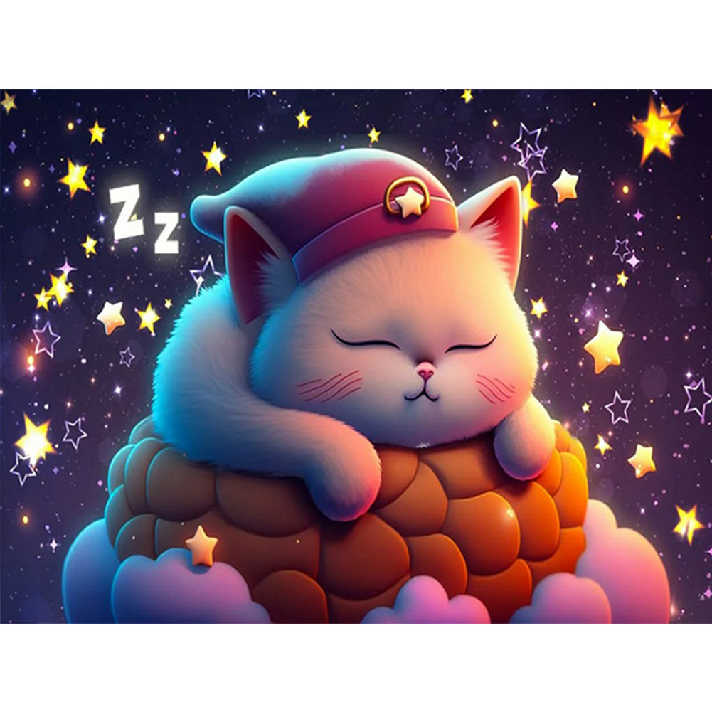 Sleeping Fat Cat - Full Round Drill Diamond Painting 40*30CM