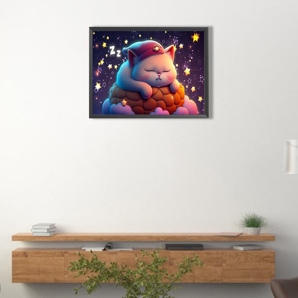 Sleeping Fat Cat - Full Round Drill Diamond Painting 40*30CM