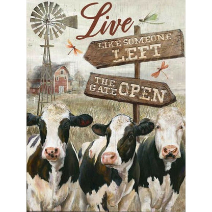 Cattle Field Sign - Full Round Drill Diamond Painting 30*40CM