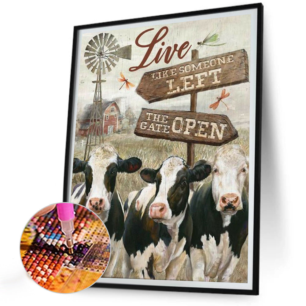 Cattle Field Sign - Full Round Drill Diamond Painting 30*40CM