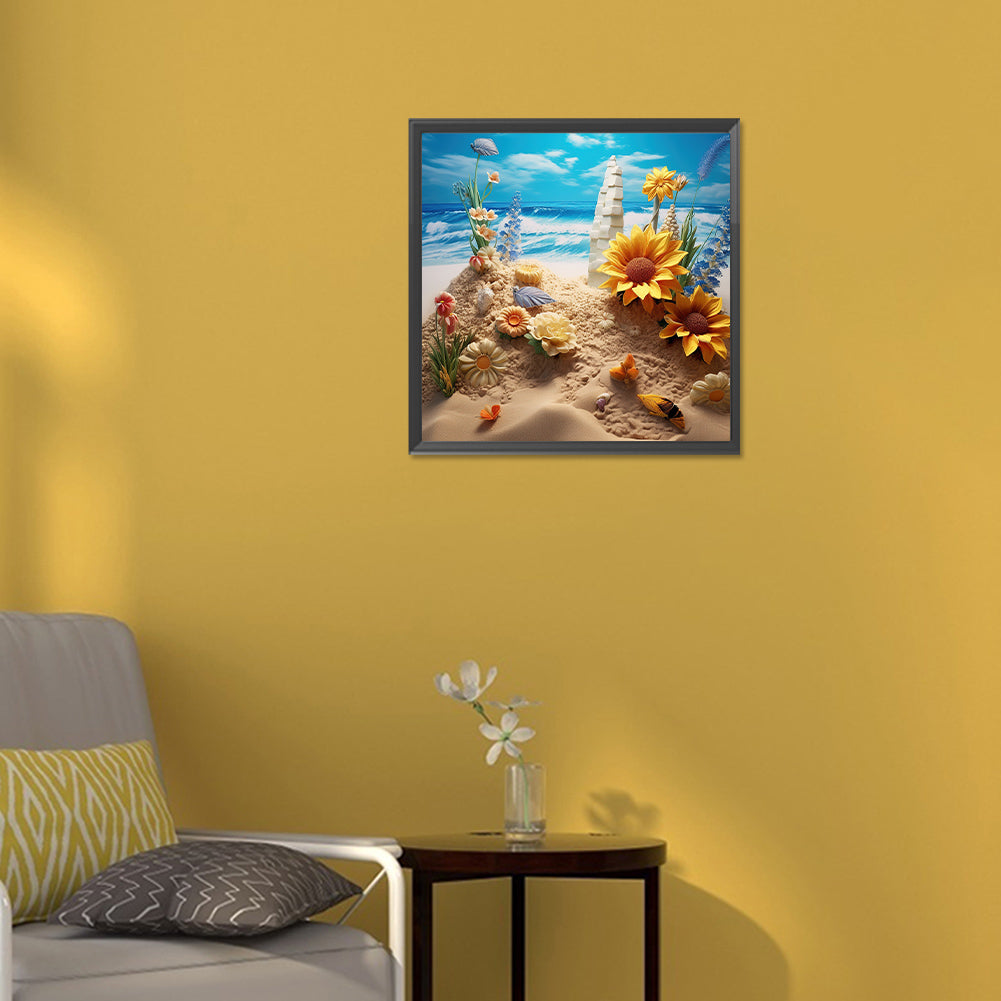 Sunflower Beach - Full Round Drill Diamond Painting 30*30CM