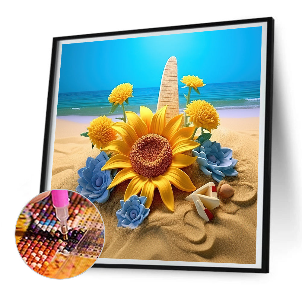 Sunflower Beach - Full Round Drill Diamond Painting 30*30CM