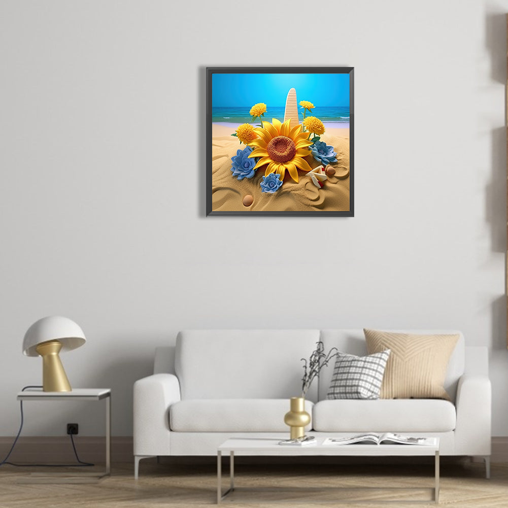 Sunflower Beach - Full Round Drill Diamond Painting 30*30CM