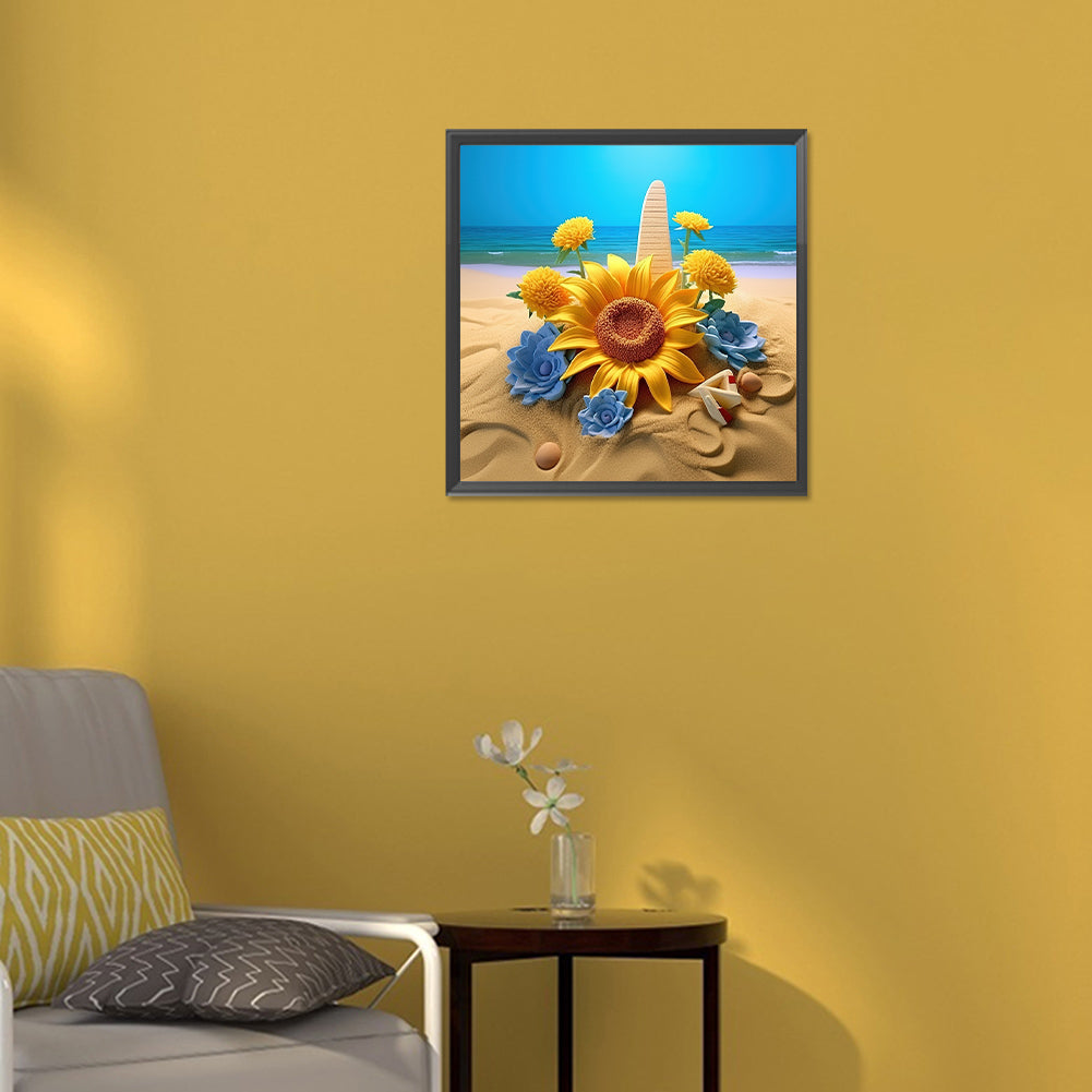 Sunflower Beach - Full Round Drill Diamond Painting 30*30CM