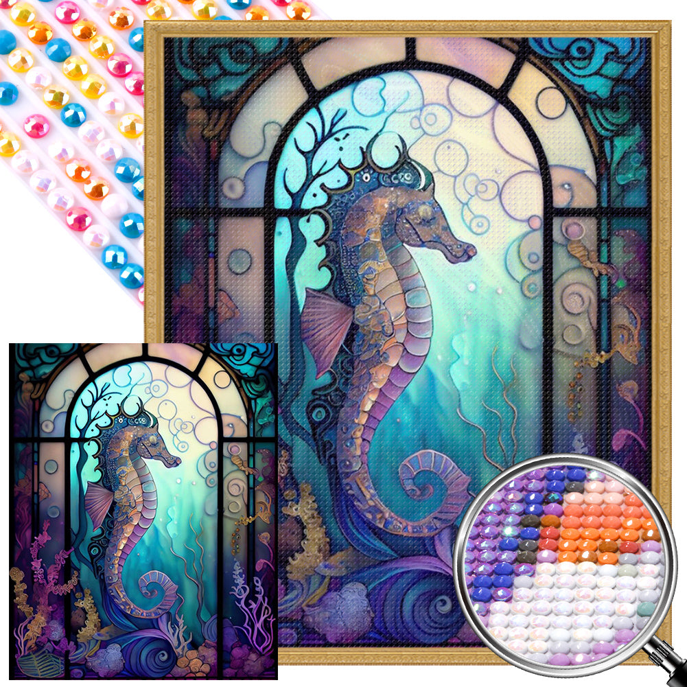 Seahorse Glass Painting - AB Round Drill Diamond Painting 40*50CM