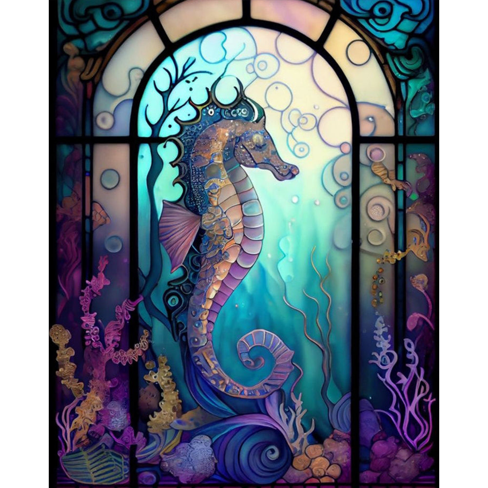 Seahorse Glass Painting - AB Round Drill Diamond Painting 40*50CM