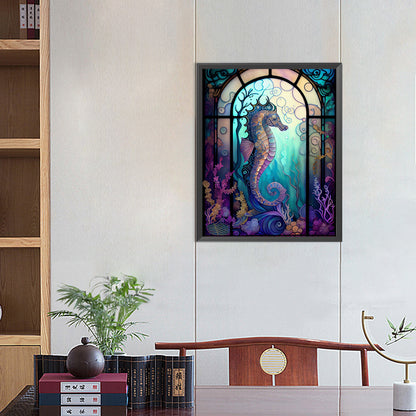 Seahorse Glass Painting - AB Round Drill Diamond Painting 40*50CM