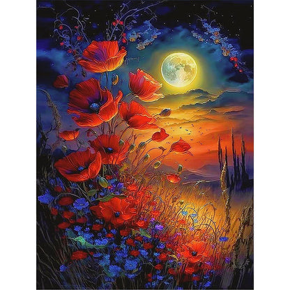 Poppies Moonlight - Full Round Drill Diamond Painting 30*40CM