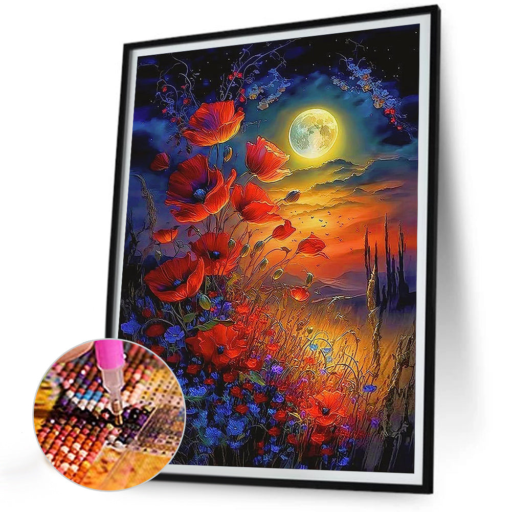 Poppies Moonlight - Full Round Drill Diamond Painting 30*40CM