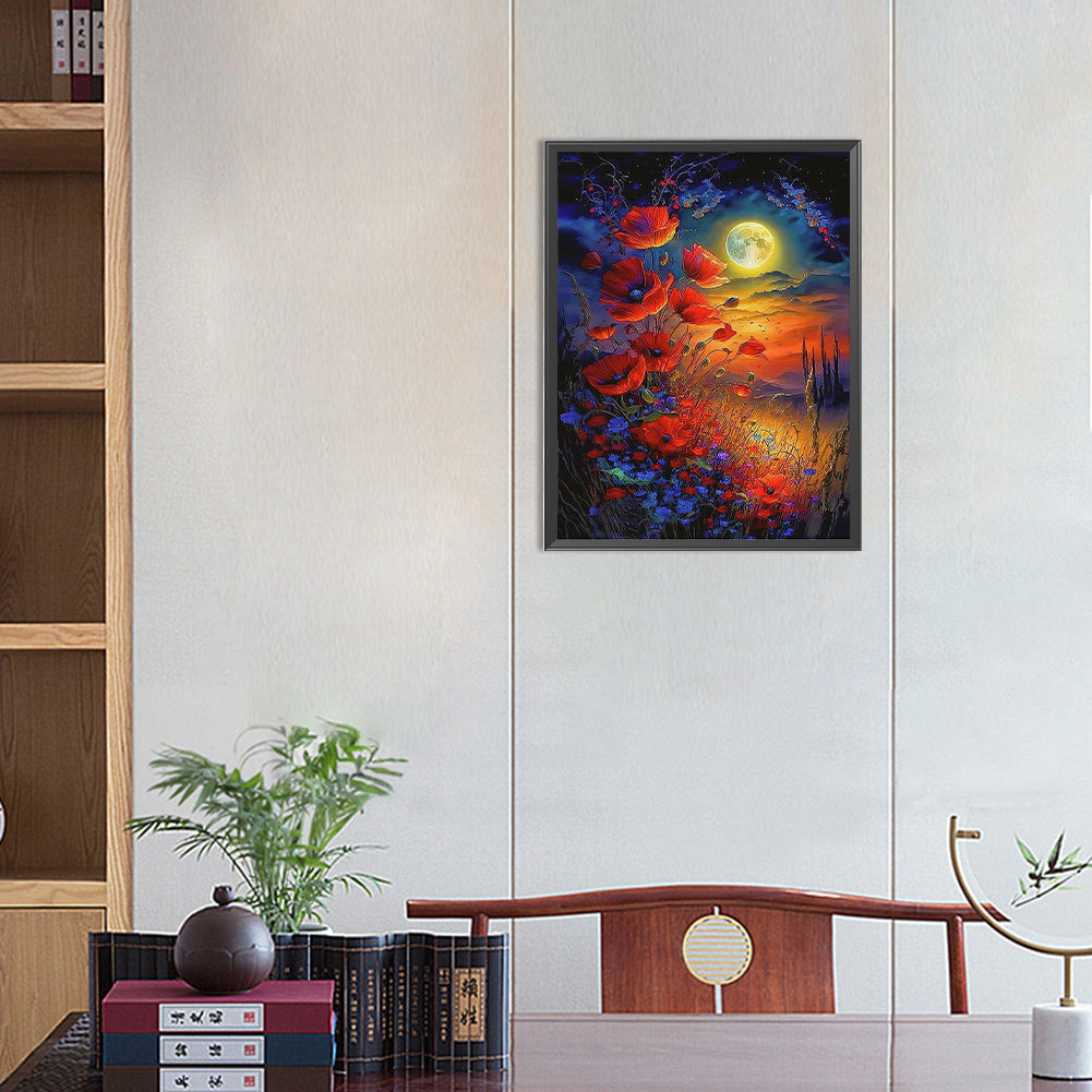 Poppies Moonlight - Full Round Drill Diamond Painting 30*40CM