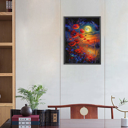 Poppies Moonlight - Full Round Drill Diamond Painting 30*40CM
