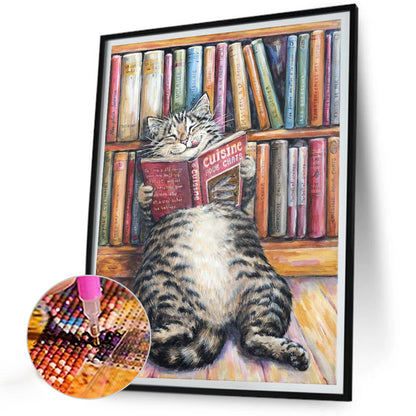 Reading Cat - Full Round Drill Diamond Painting 30*40CM