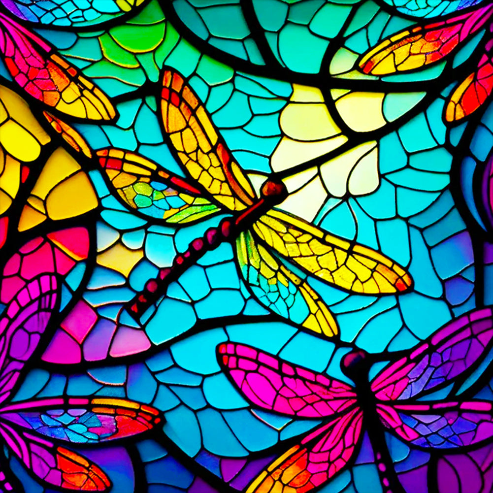 Glass Dragonfly - Full Round Drill Diamond Painting 30*30CM