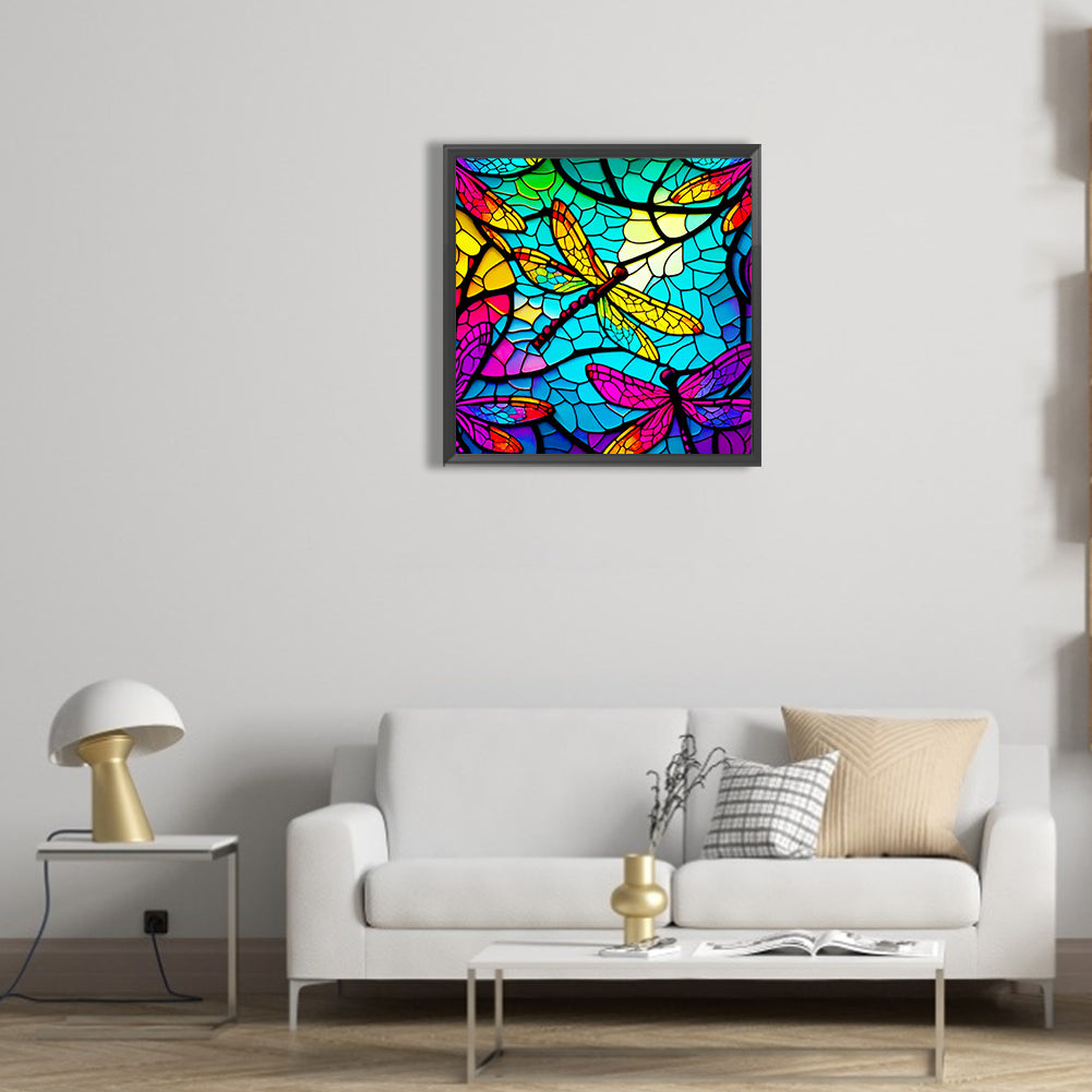 Glass Dragonfly - Full Round Drill Diamond Painting 30*30CM