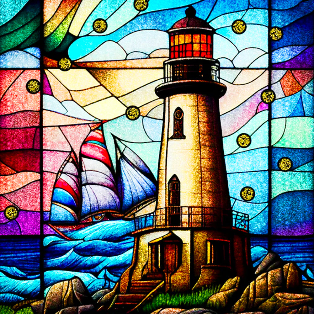 Glass Lighthouse - Full Round Drill Diamond Painting 30*30CM