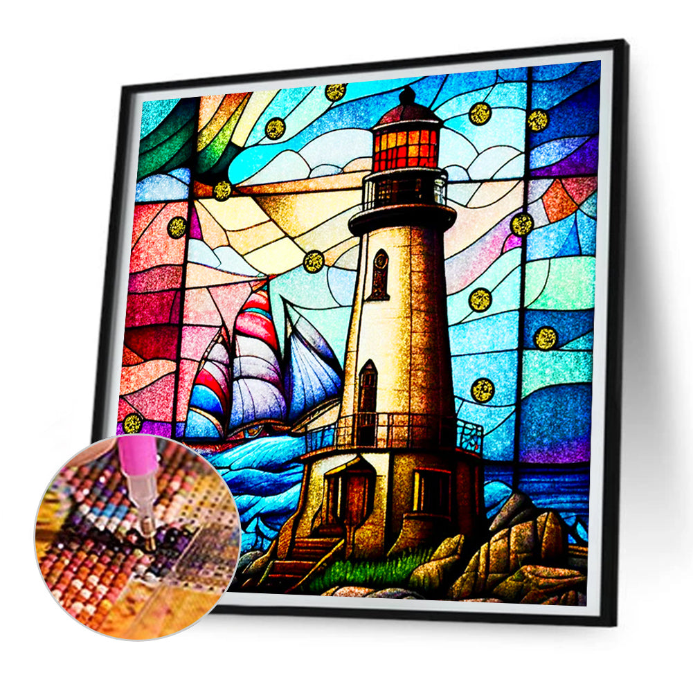 Glass Lighthouse - Full Round Drill Diamond Painting 30*30CM