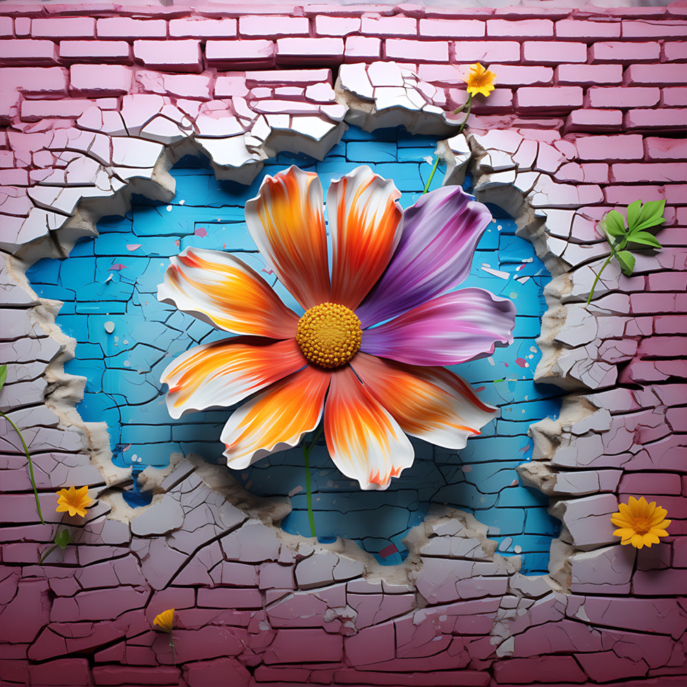 Flowers Bursting Through The Wall - Full Round Drill Diamond Painting 30*30CM