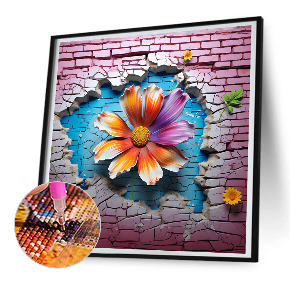 Flowers Bursting Through The Wall - Full Round Drill Diamond Painting 30*30CM