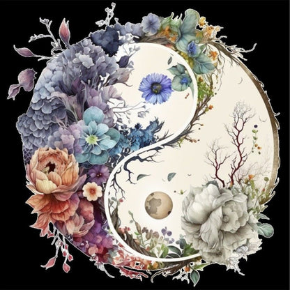 Tai Chi Flower Sketch - Full Round Drill Diamond Painting 30*30CM