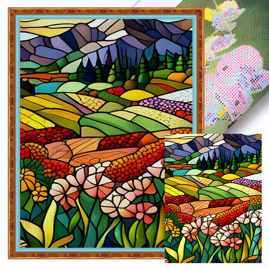 Glass Painting-Pastoral Flowers - 11CT Stamped Cross Stitch 40*55CM